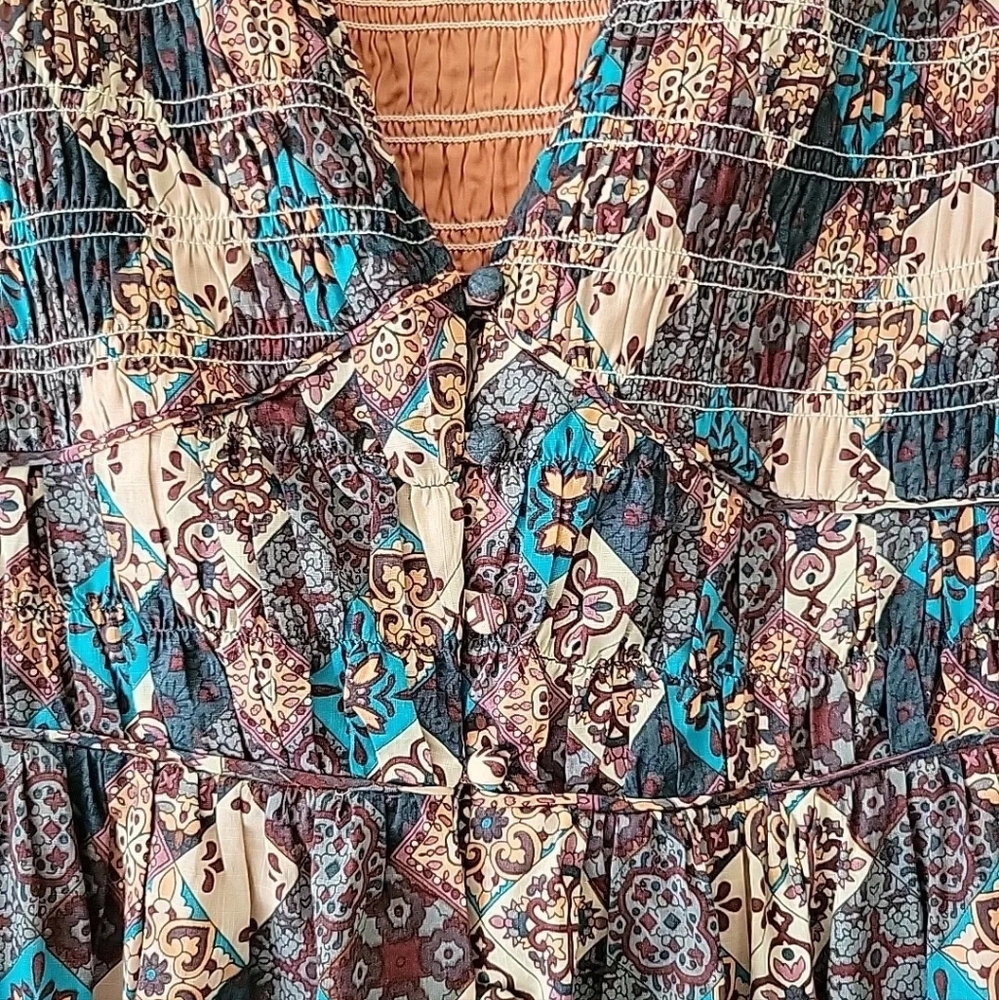 Anthropologie Perigrine Midi Dress patchwork tile pattern MEDIUM Like New - Picture 2 of 8
